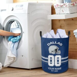 Football Laundry Basket Merch, Personalized Laundry Basket Gifts with Name Number, Football Accessories Laundry Basket Keepsake for Game Day, Foldable Laundry Basket Stuff with Handles for Bathroom