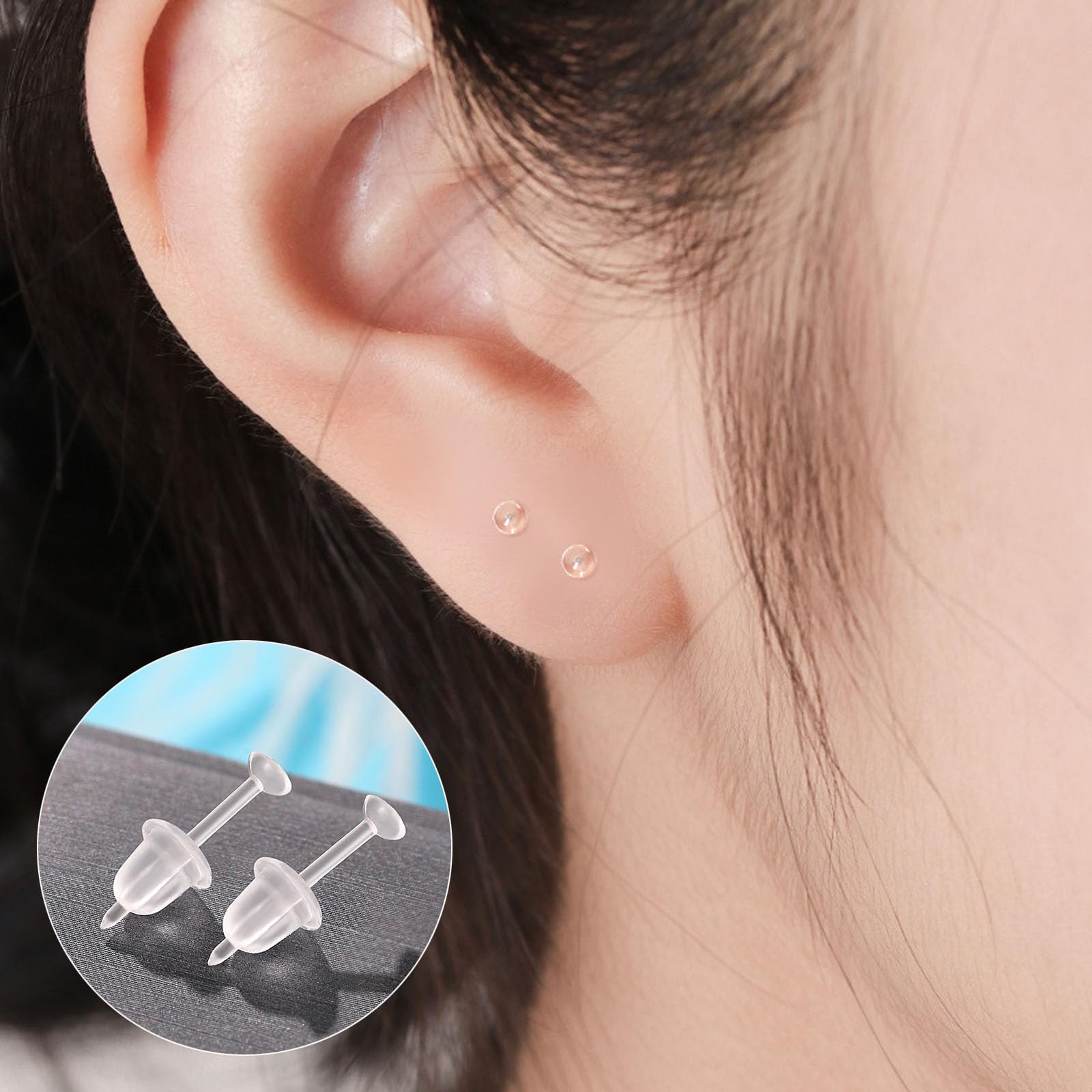 Formulen Plastic Earrings, 200 PCS Clear Earrings for Sports, Clear Plastic Post Earring Studs for Sports, Flat Silicone Earrings Rubber Earrings Clear Earrings for DIY