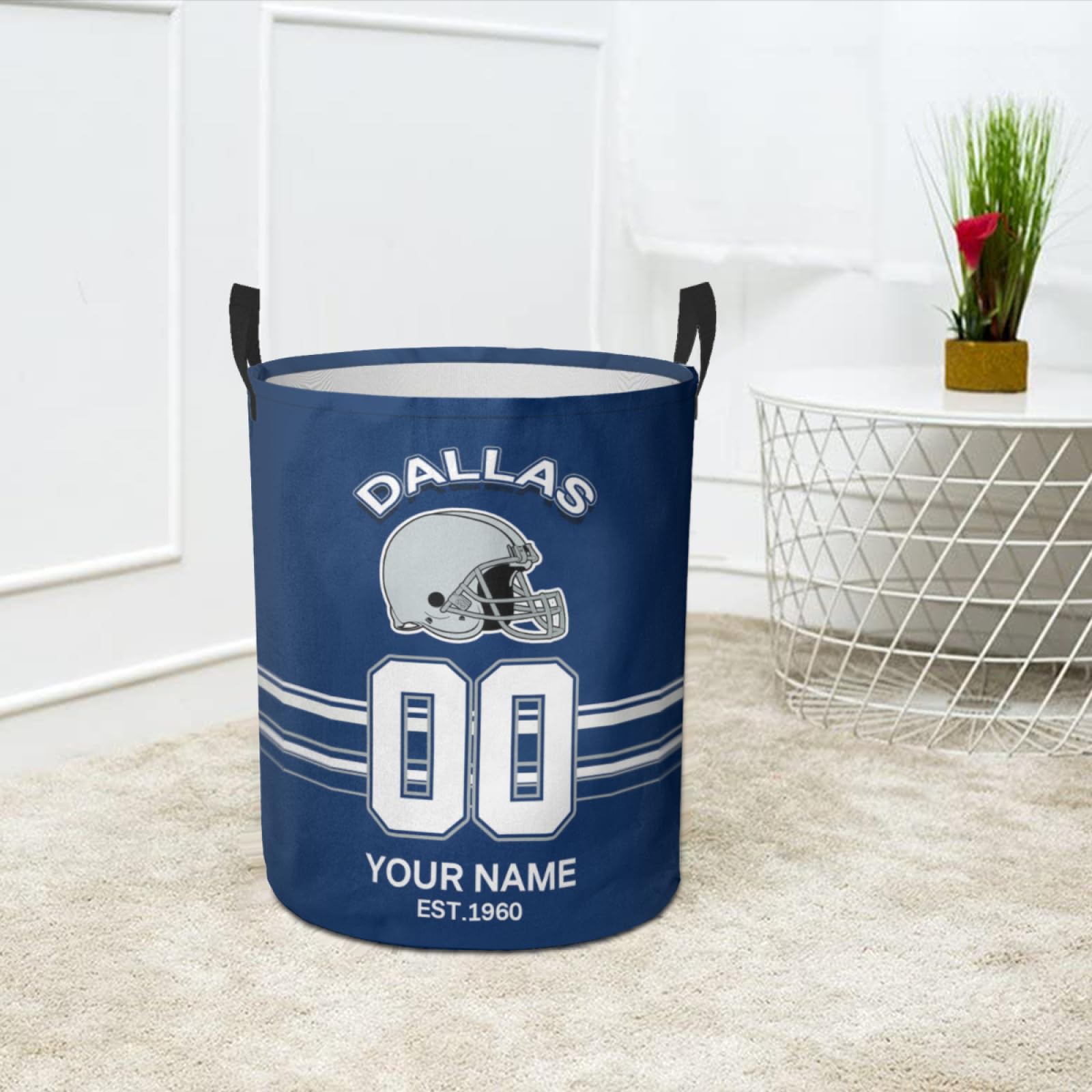 Football Laundry Basket Merch, Personalized Laundry Basket Gifts with Name Number, Football Accessories Laundry Basket Keepsake for Game Day, Foldable Laundry Basket Stuff with Handles for Bathroom