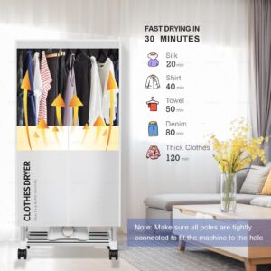 Clothes Dryer, Portable Drying Machine with Timer, 60inch Laundry Drying Wardrobe with Large Capacity, Electric Dryer/Rack for Home | Appartments (Grey HC1)