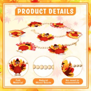 Capoda Thanksgiving Decorations Felt Turkey Banner Garland with Wood Beads Thanksgiving Party Hanging Decorations for Fireplace Mantle Wall Fall Harvest Friendsgiving Party Supplies, 3.9 Ft