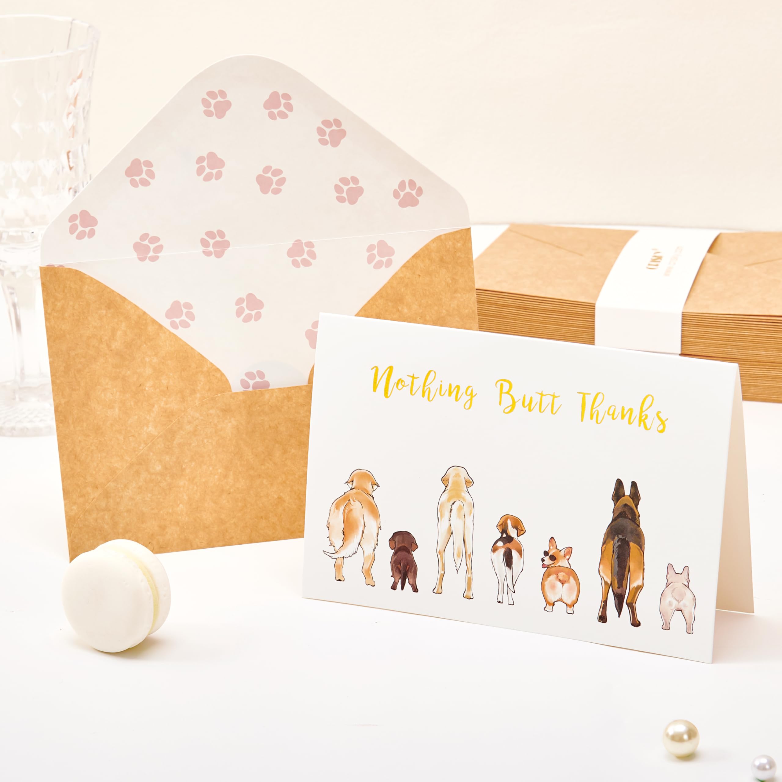 Crisky 50 Count Dog Thank You Cards Nothing Butt Thanks Gold Foil Funny Thank You Cards with Envelopes & Stickers For Friends, Women Men, Teachers, Colleagues, Dog Lovers