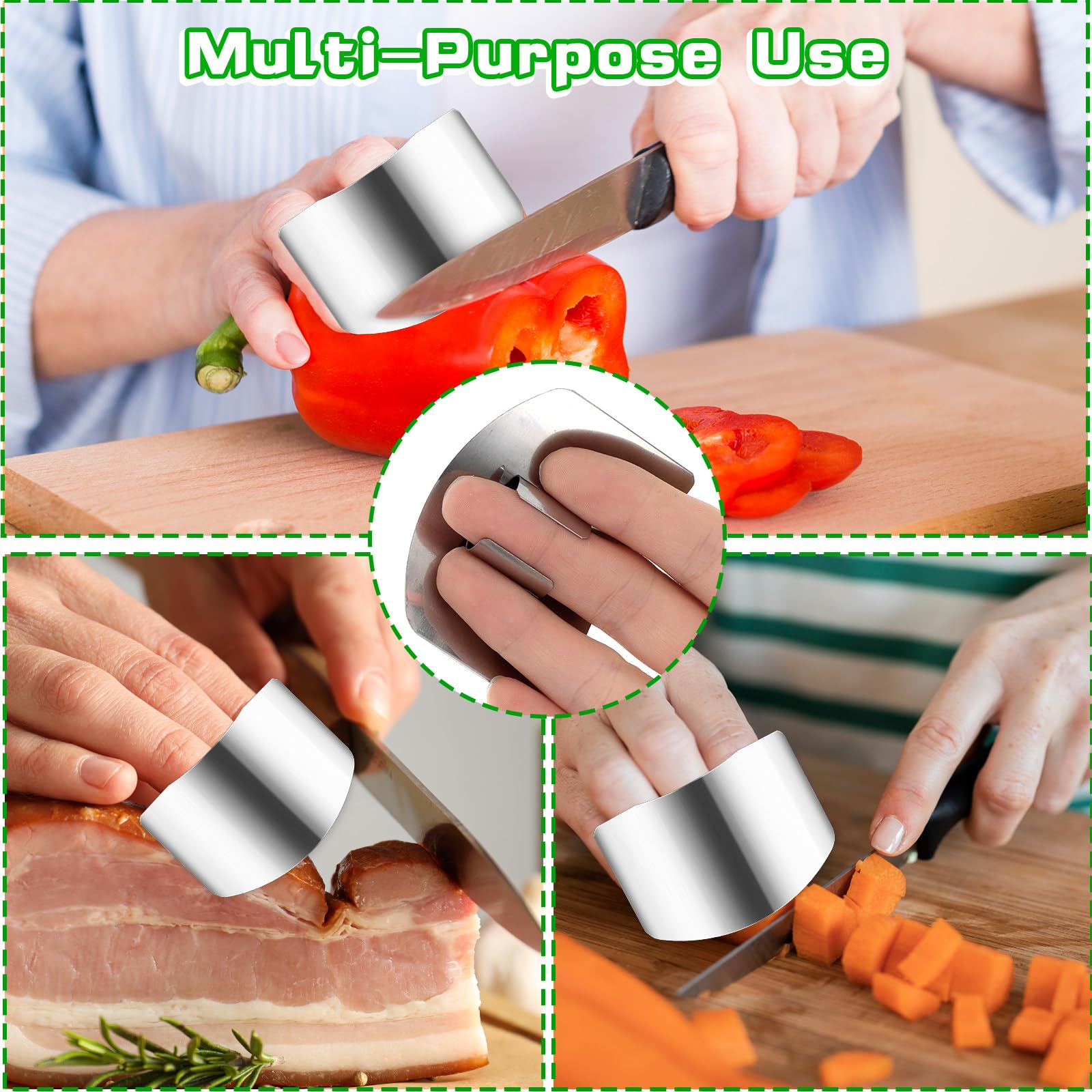 JIEYAO 4PCS Stainless Steel Finger Shield, Knife Finger Guards for Cutting Food and Vegetables Stainless Steel Finger Protector KitchenSafe Chopping Tools for Slicing Dicing Chopping