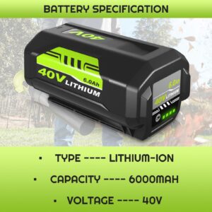 Forrat 6000mAh 40 Volt Lithium-ion Battery Replacement for Ryobi 40V Battery Compatible with Ryobi 40V Battery 6AH OP40601 OP4026A OP4040 OP4030 OP4050 OP4050A OP4015 Cordless Tools Battery (Green)