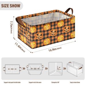 CaTaKu Halloween Plaid Pumpkin Storage Bins Storage Baskets for Shelves,Collapsible Fabric Baskets for Organizing Clothes Decorative Closet Bins with Labels,1Pack