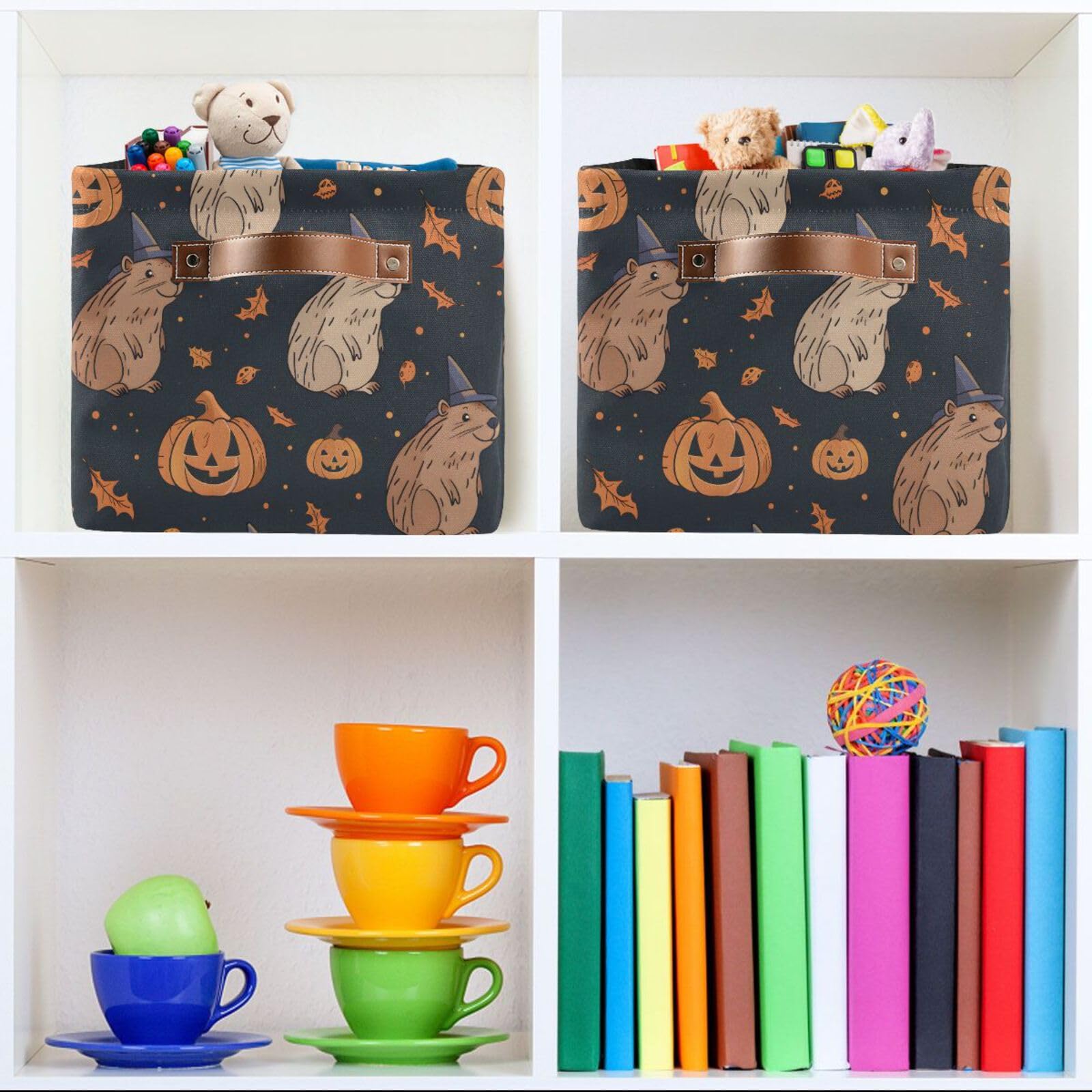 Large Storage Basket Halloween Capybara Foldable Storage Box Organizer Bins with Handles for Bedroom Home Office