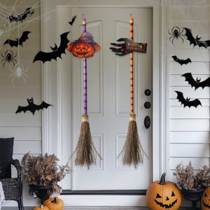 Riokko Halloween Broom Decorations, Happy Halloween Broom Sign, Wooden Witch Broomsticks Halloween Front Porch Decor for Home Indoor Outdoor Wall Office 47inch