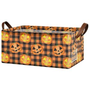 cataku halloween plaid pumpkin storage bins storage baskets for shelves,collapsible fabric baskets for organizing clothes decorative closet bins with labels,1pack