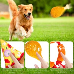 Squeaky Toys for Dogs – Fun Interactive Food-Themed Set，Pizza，Drumstick，and Sausage Rope，Durable Tug Toy and Chew Toy，Ideal for Small & Medium Dogs and Strong Chewer，Safer Non-Toxic Materials