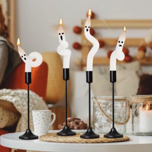 4 Pieces Halloween Ghost Candle Sticks,White Twisted Ghost Candles, Spooky Halloween Taper Candles for Halloween Party Decorations Family Birthday Dinner