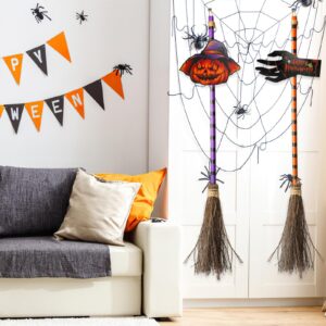 Riokko Halloween Broom Decorations, Happy Halloween Broom Sign, Wooden Witch Broomsticks Halloween Front Porch Decor for Home Indoor Outdoor Wall Office 47inch