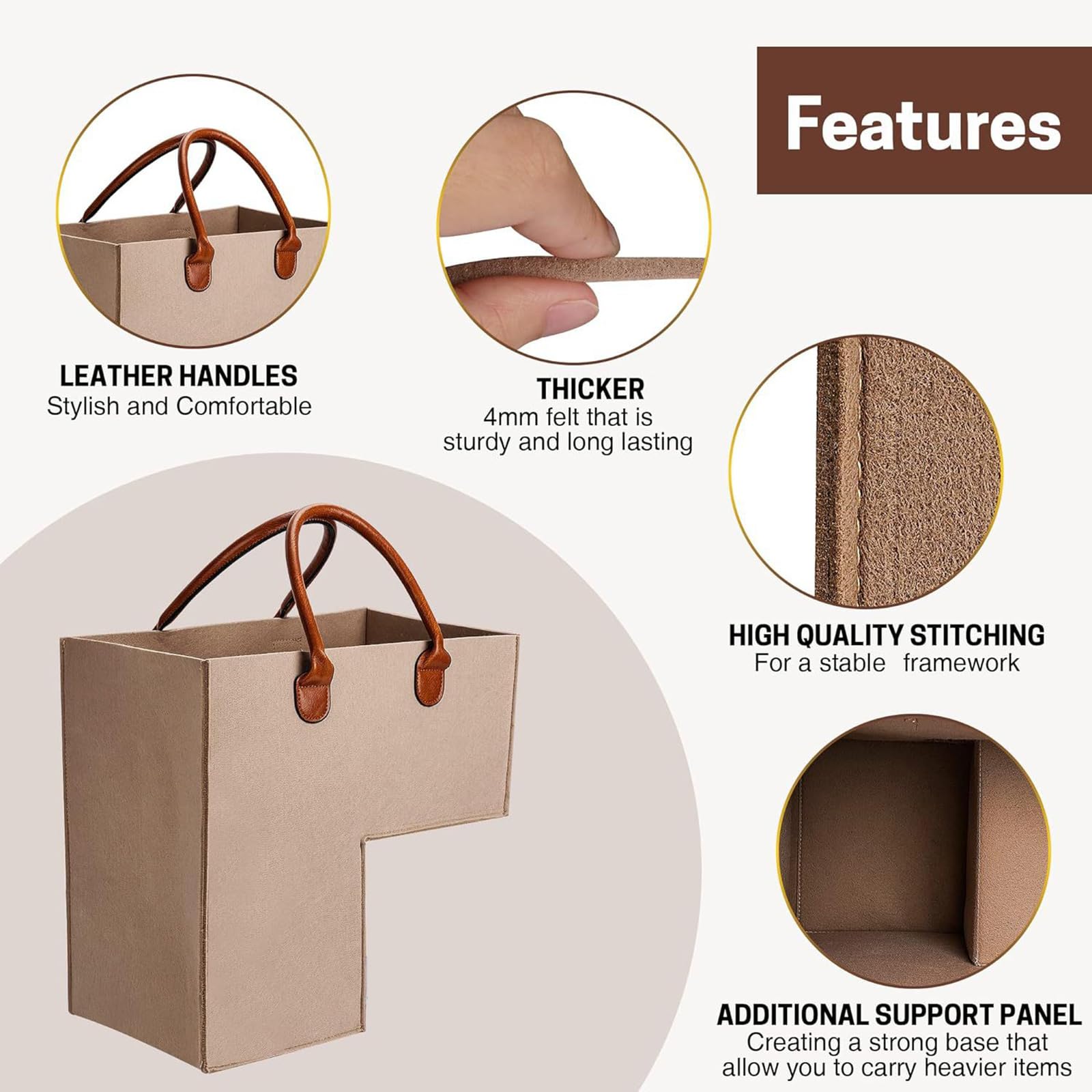 DLOULP Stair Basket with Leather Handles Felt L-Shape Large Capacity Stair Step Bag Foldable Staircase for Clothes