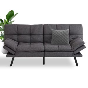 Futon Sofa Bed Couch ，Convertible Modern Sleeper Love Seat,Memory Foam Daybed for Living Room,Office,Apartment,Adjustable Backrests & Armrests,71" Sofabed,Dark Gray.