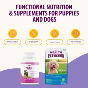 Health Extension Bundle - Little Bites Dry Dog Food Chicken & Brown Rice Recipe (4 lbs) & Multivitamin (30 Tablets) - High-Protein, Balanced Nutrition for Dogs of All Life Stages