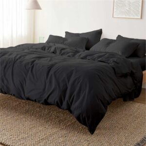 magic bedding linen duvet cover with 2 pillow shames - boho duvet cover, full black linen comforter cover, quilt cover king queen twin duvet covers (king 90x104)