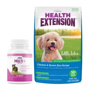 health extension bundle - little bites dry dog food chicken & brown rice recipe (4 lbs) & multivitamin (30 tablets) - high-protein, balanced nutrition for dogs of all life stages