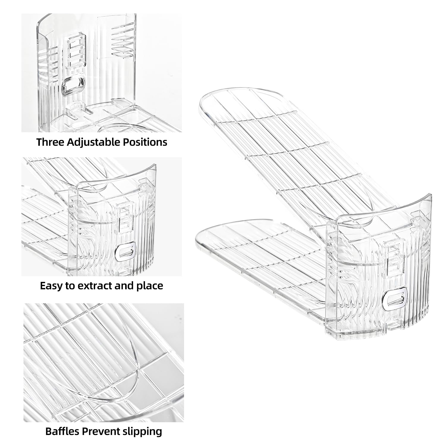 beehomay Shoe Slots Organizer,Adjustable Shoe Rack with Three Levels,Shoe stackers for a Pair of Shoes (Clear, 12Pack)