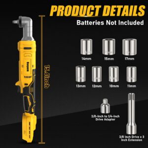 Daspom 3/8" Cordless Ratchet Wrench Compatible with DEWALT 20V MAX Battery, 93Ft-Lbs Torque, Square Drive Electric Wrench with Brushless Motor, 3" Extension Socket 3/8" to 1/4" Adapter, Tool Only