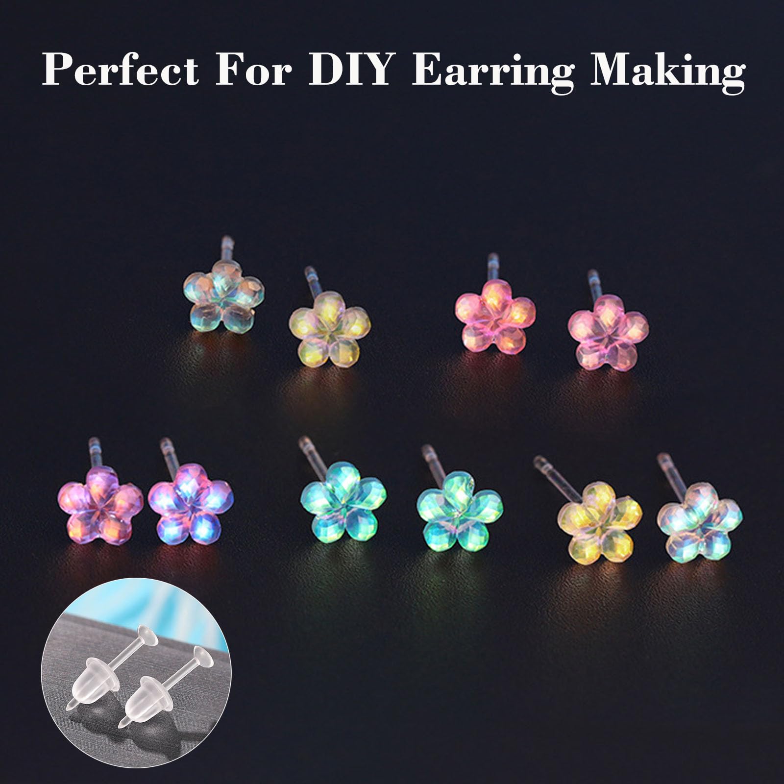 Formulen Plastic Earrings, 200 PCS Clear Earrings for Sports, Clear Plastic Post Earring Studs for Sports, Flat Silicone Earrings Rubber Earrings Clear Earrings for DIY