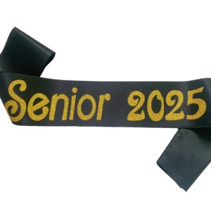 Conggluuo Senior 2025 Sash, 2025 Senior Sash Black Sash with Gold Glitter Finally Graduated Cheerleader Graduation Sash for Graduation Party Supplies 2 Pack Senior Sashes Black Gold 2pcs