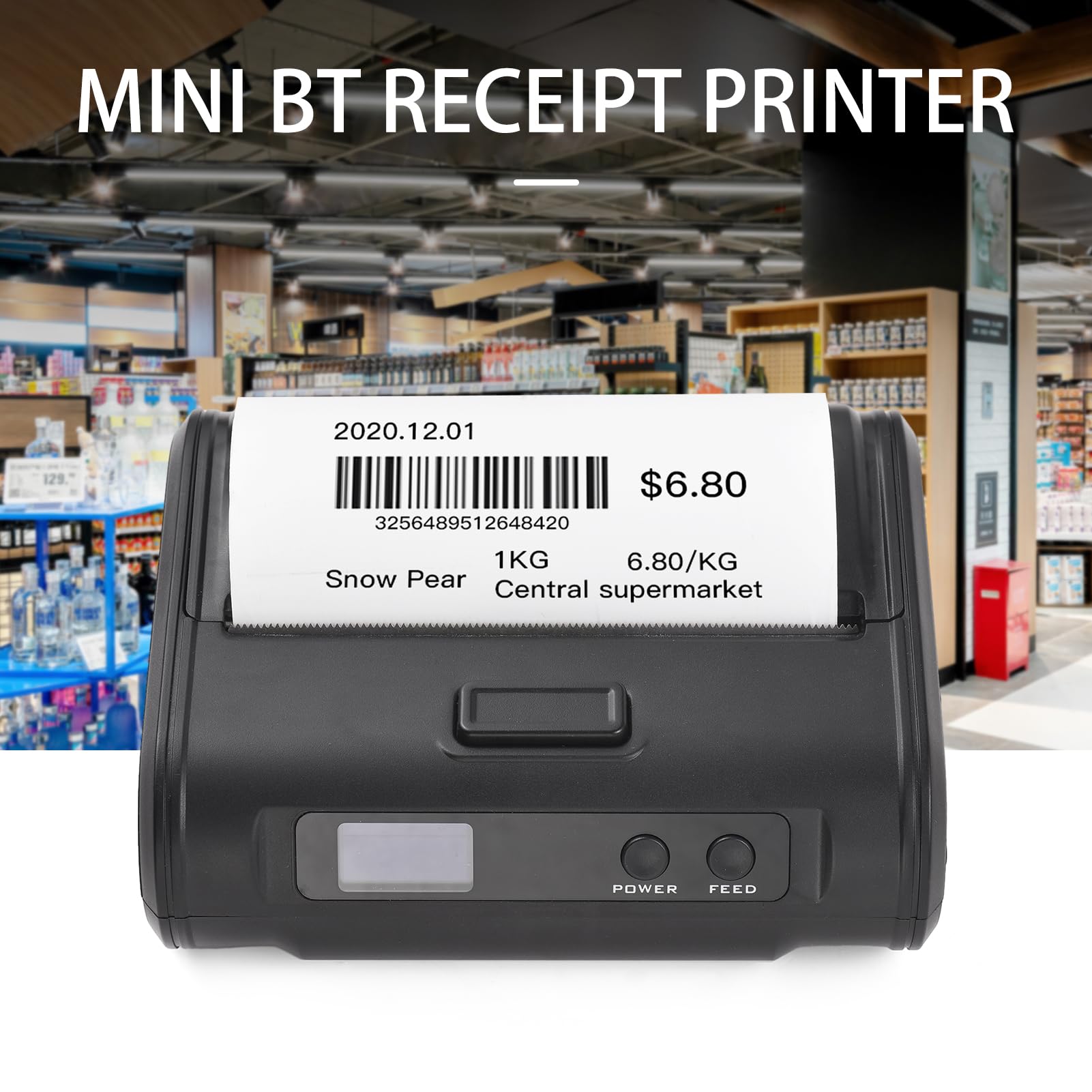 HXBER Receipt Printer, Wireless Thermal Receipt Printer 4-inch 110mm Portable Mobile Printer 203dpi Clear Print BT+USB Connect for Small Business Market Grocery Store Supports Continuous Paper/