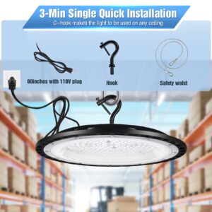 YANYCN 6 Pack 400W UFO Led High Bay Light Fixture,120v,5000K Daylight Commercial Shop Bay Lighting,61000LM,[1750W MH/HPS Equiv.] US Plug Area Lighting for Warehouse/Barn/Gym/Factory/Workshop/Garage