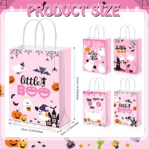 Kolldenn 12 Pieces Pink Halloween Treat Bags with Handle Little Boo Gift Bags Pink Halloween Candy Bags Boo Party Favor Bags for Halloween Party Decor