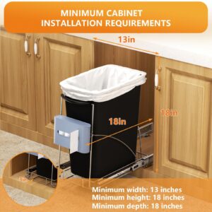 Pull Out Trash Can Under Cabinet with Garbage Bag Holder，Heavy Duty Under Sink Garbage Can Pull Out Kit-Up to 125 lb，Fit for 7–13 Gallon Cans ，Chrome (Trash Can Not Included)