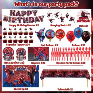 Spider Birthday Decorations, Spider Party Decorations Include Banner, Balloons, Tablecloth, Paper Tableware, Hanging Swirl, Backdrop, Spider Birthday Party