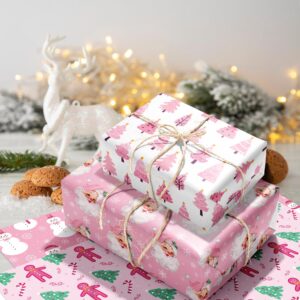 Pink Christmas Wrapping Paper Pink Santa Wrapping Paper 12 Sheets Pink Gift Wrapping Paper Christmas 20 x 26.8 Inch Pink Wrapping Paper Christmas Gift Wrap for Christmas DIY Gift Wrapping Paper