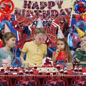 Spider Birthday Decorations, Spider Party Decorations Include Banner, Balloons, Tablecloth, Paper Tableware, Hanging Swirl, Backdrop, Spider Birthday Party