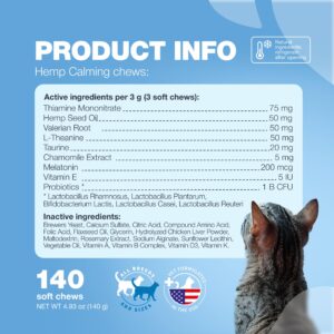 CHEWIA Cat Calming Treats - Hemp Calming Care for Cats - Cat Anxiety Relief - Storms, Travel, Grooming, Separation