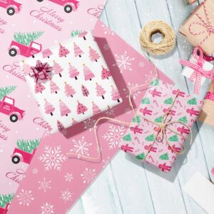 Pink Christmas Wrapping Paper Pink Santa Wrapping Paper 12 Sheets Pink Gift Wrapping Paper Christmas 20 x 26.8 Inch Pink Wrapping Paper Christmas Gift Wrap for Christmas DIY Gift Wrapping Paper