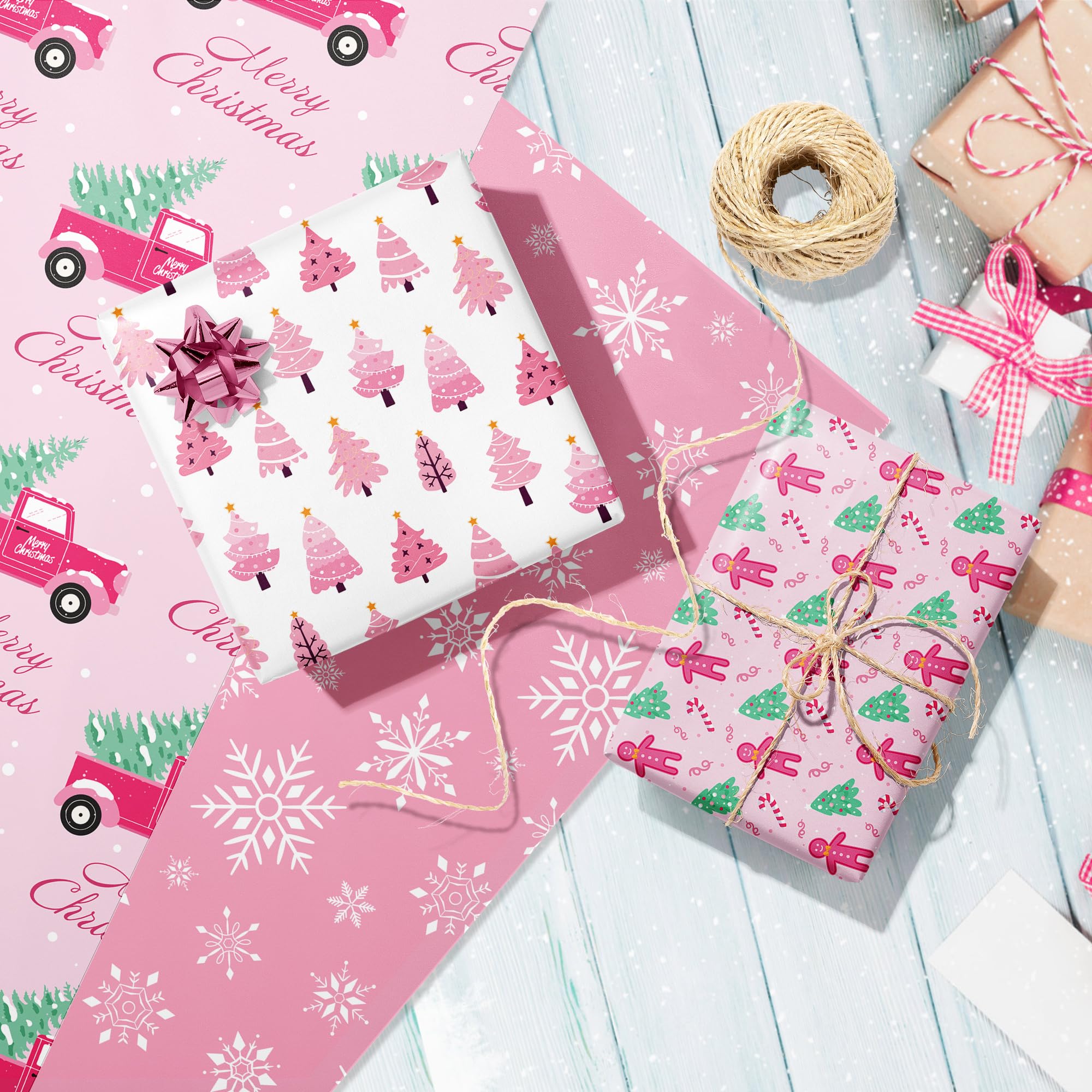 Pink Christmas Wrapping Paper Pink Santa Wrapping Paper 12 Sheets Pink Gift Wrapping Paper Christmas 20 x 26.8 Inch Pink Wrapping Paper Christmas Gift Wrap for Christmas DIY Gift Wrapping Paper