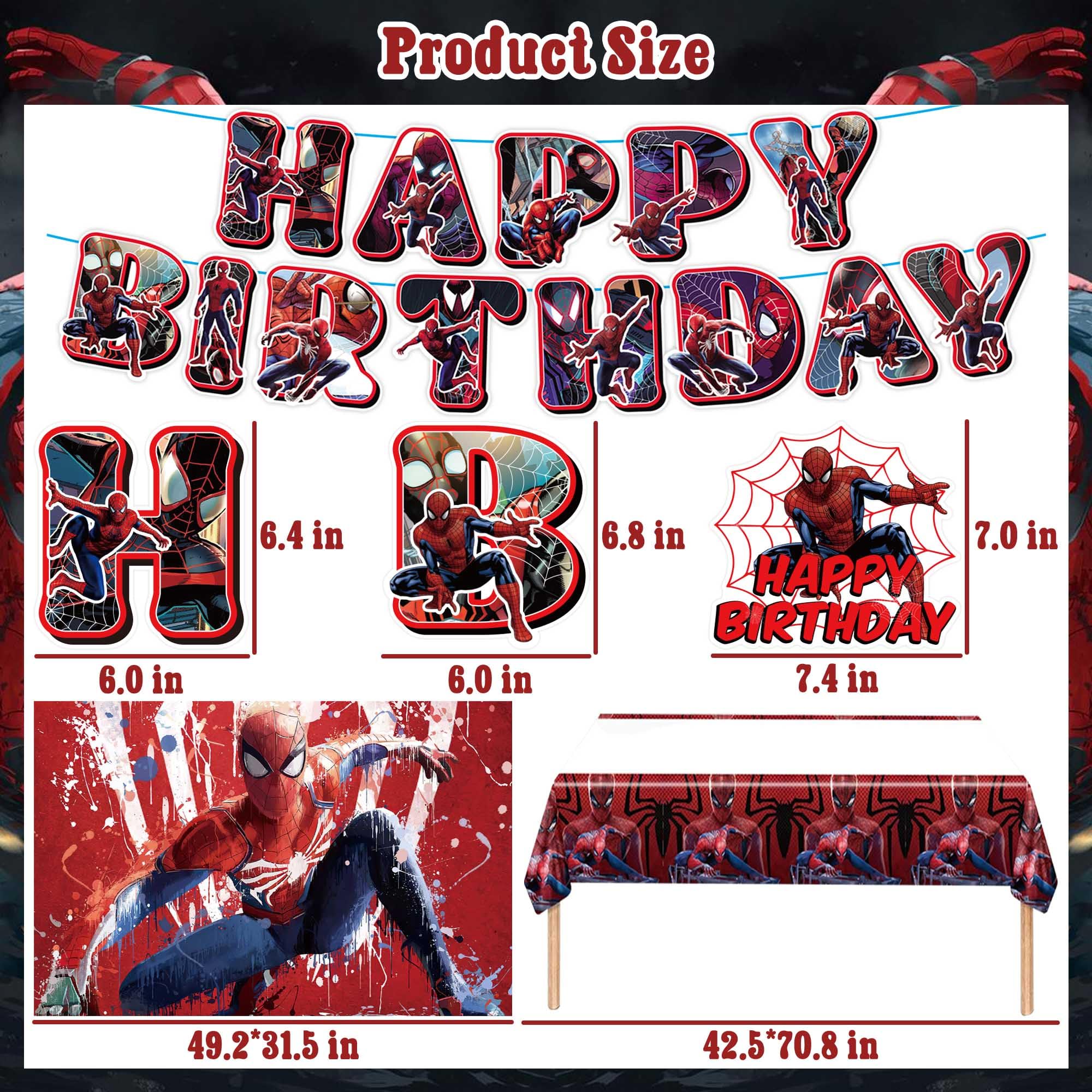 Spider Birthday Party Supplies, Spider Birthday Party Decorations Include Backdrop, Birthday Banner, Hanging Swirls, Spider Balloons, Cupcake Toppers, Tablecloth