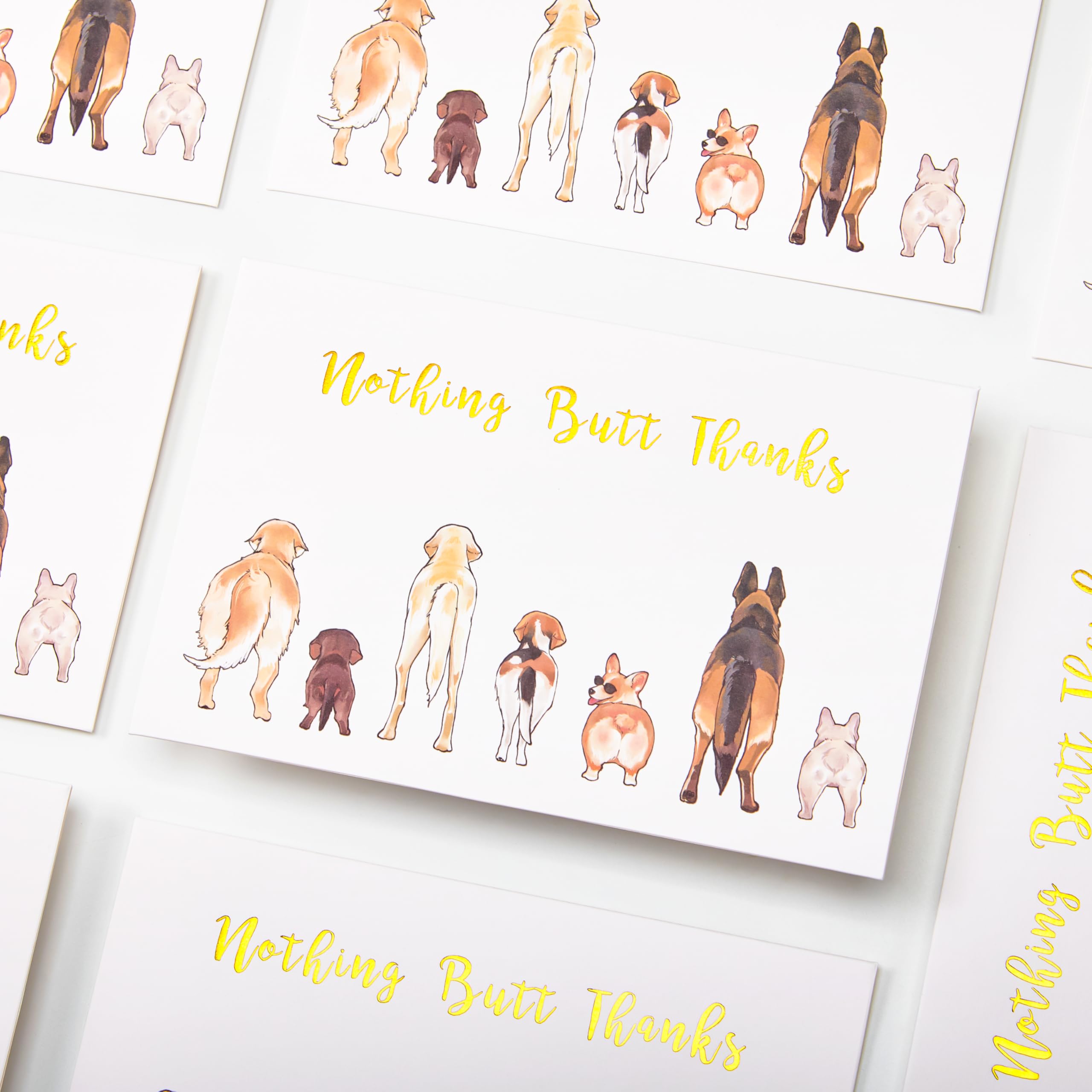 Crisky 50 Count Dog Thank You Cards Nothing Butt Thanks Gold Foil Funny Thank You Cards with Envelopes & Stickers For Friends, Women Men, Teachers, Colleagues, Dog Lovers