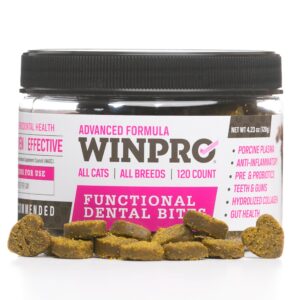 winpro - tasty dental bites for cats, plasma-powered formula for teeth cleaning, gum support & dental care, probiotic blend catnip treats for gut health, all cat breeds, 120 count, made in usa