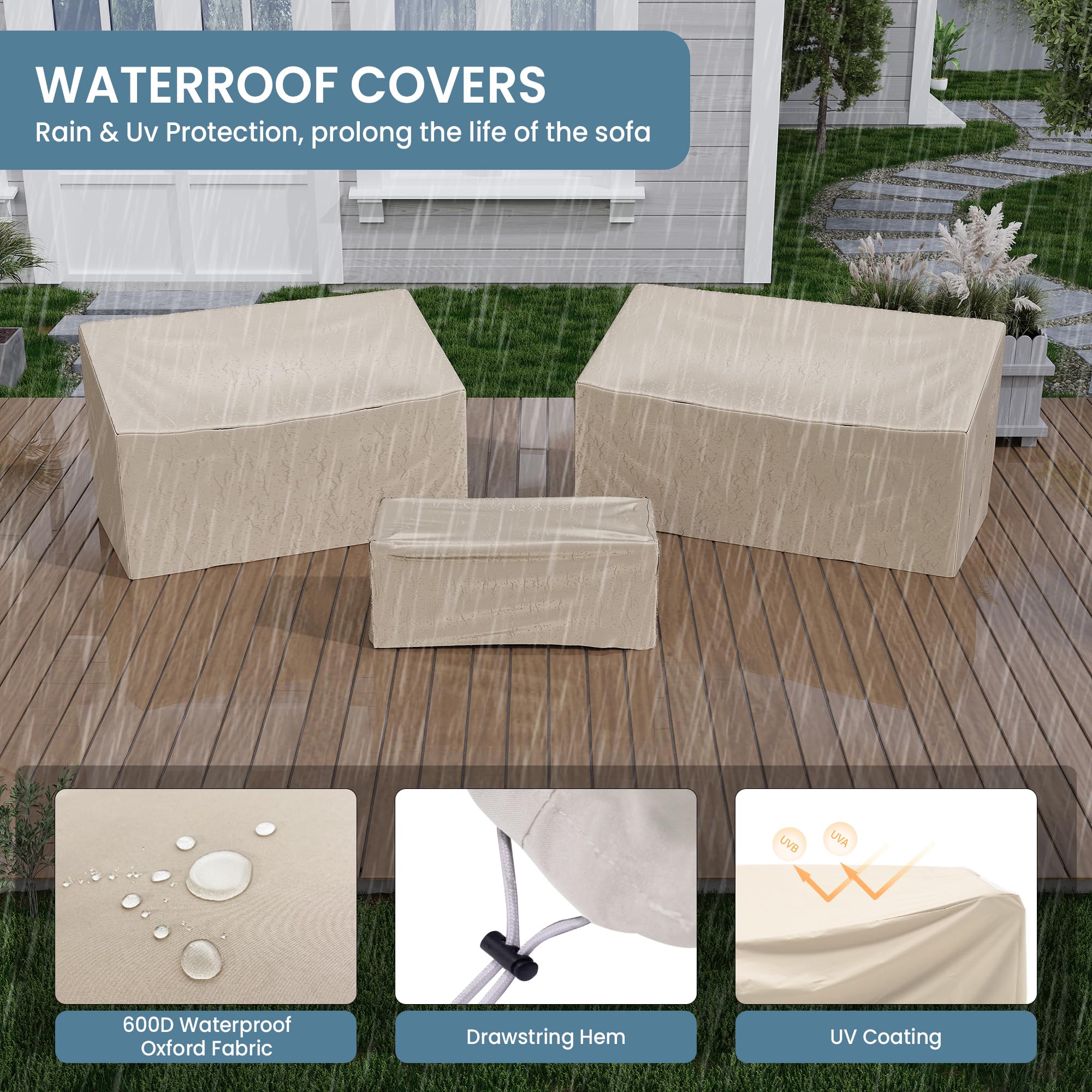 Amopatio Patio Furniture Set, Outdoor Furniture Set with Swivel Chair, 5 Pieces Patio Conversation Sets with 5.75" Extra Thick Cushion Include Waterproof Covers for Poolside Deck, Grey