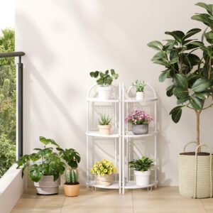 CICUFY Corner Shelf Stand Metal Bathroom Corner Shelf 3 Tier Standing Shower Caddy Organizer Bathroom Floor Shelves Unit Toilet Paper Stand Corner Stand for Plant Book (White)