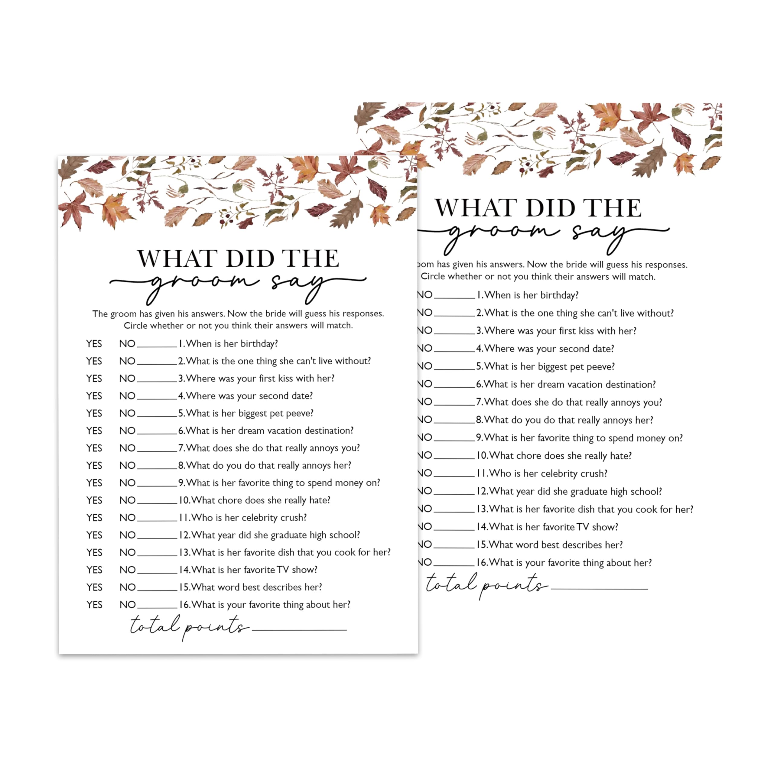 Fall Bridal Shower Games – 25 Pack, What Did The Groom Say, Autumn Floral Wedding Shower Games Cards, Newlyweds Party Decoration, Engagement Party Games, Bachelorette Party Ideas -03