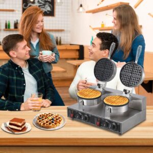 PioneerWorks Commercial Waffle Maker 2600W, Round Waffle Iron, Non-Stick Rotatable Waffle Baker Machine, Stainless Steel Round Commercial Waffle Maker for Restaurant, 50°C-300°C Temp Range, 110V