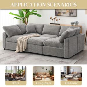 ONEMMLION 130" Modular Sectional Sofa Cloud Couches for Living Room, Convertible Oversized Sectional Sleeper Sofa Bed, Modern Deep Seat Comfy Fluffy Chenille 6 Seat U Shaped Couch with Ottoman, Grey