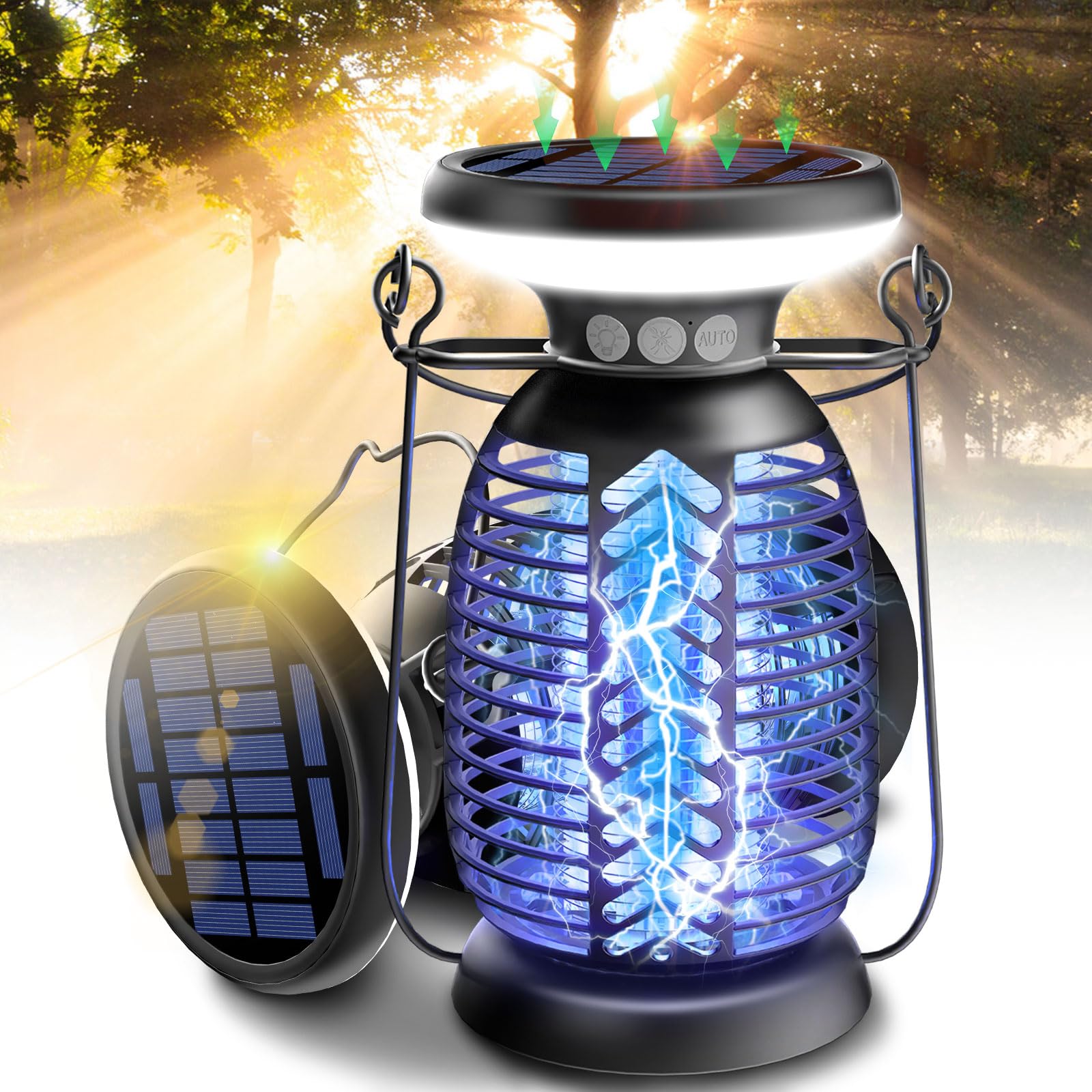 Outdoor Solar Bug Zapper,Mosquito Killer Bug Zapper with LED Light | 4000mAh | IP66 Waterproof | 2200V High Voltage Grid for Home, Patio, Lawn & Garden