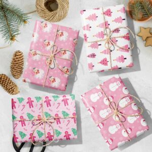 Pink Christmas Wrapping Paper Pink Santa Wrapping Paper 12 Sheets Pink Gift Wrapping Paper Christmas 20 x 26.8 Inch Pink Wrapping Paper Christmas Gift Wrap for Christmas DIY Gift Wrapping Paper