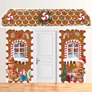 hunnmingre 3 pcs christmas gingerbread house backdrop gingerbread door covers decorations christmas candy door banners for xmas holiday party photography photo background decor