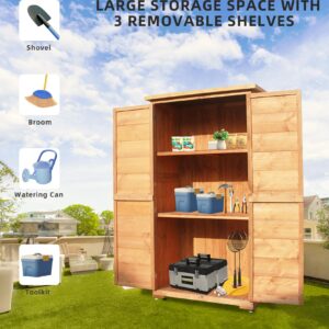 YTGLEN Outdoor Storage Cabinet, Wood Garden Shed, Pool Storage Shed with Lockable Door, Waterproof Roof and 2 Removable Shelves, Vertical Outside Storage Shed for Patio, Backyard and Lawn