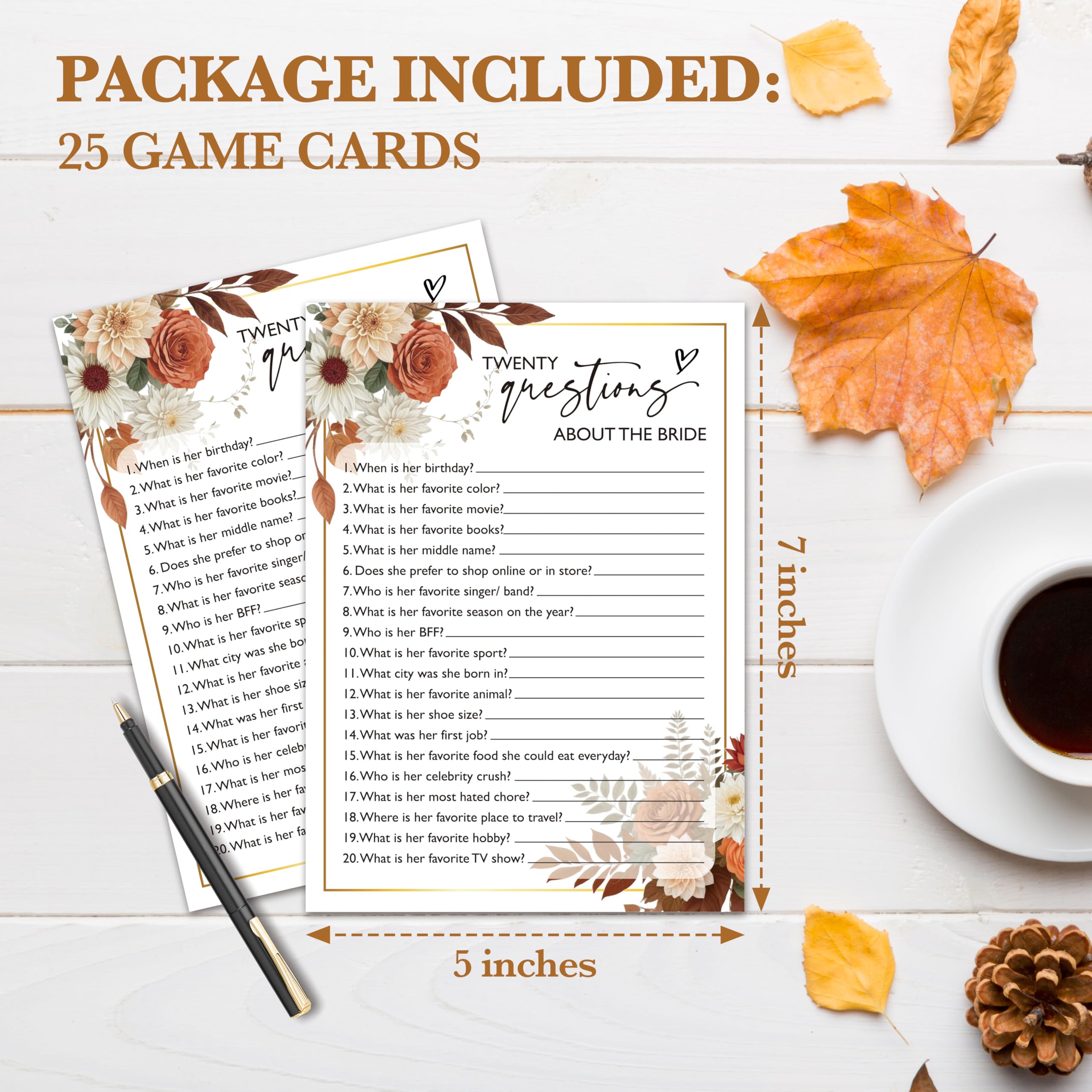 Boho Bridal Shower Game, Autumn Floral theme Wedding Shower Games Cards for 25 Guests, Engagement Party Decorations Favors, Bachelorette Party Fall Party Ideas and Activities -04