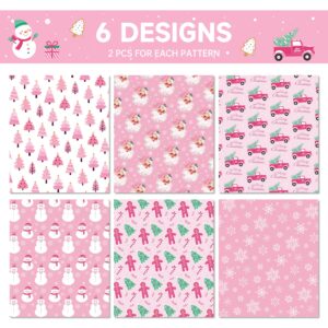 Pink Christmas Wrapping Paper Pink Santa Wrapping Paper 12 Sheets Pink Gift Wrapping Paper Christmas 20 x 26.8 Inch Pink Wrapping Paper Christmas Gift Wrap for Christmas DIY Gift Wrapping Paper