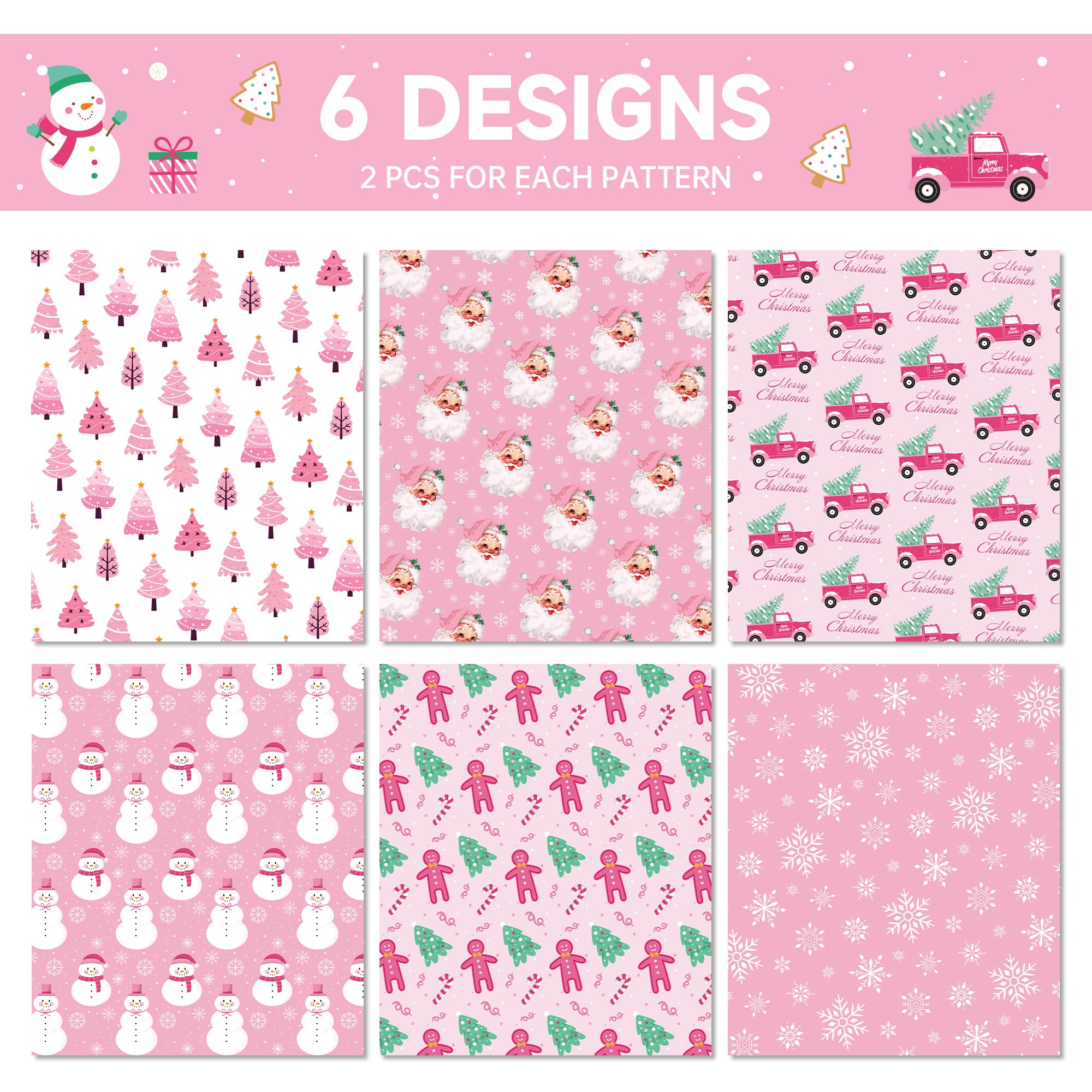 Pink Christmas Wrapping Paper Pink Santa Wrapping Paper 12 Sheets Pink Gift Wrapping Paper Christmas 20 x 26.8 Inch Pink Wrapping Paper Christmas Gift Wrap for Christmas DIY Gift Wrapping Paper