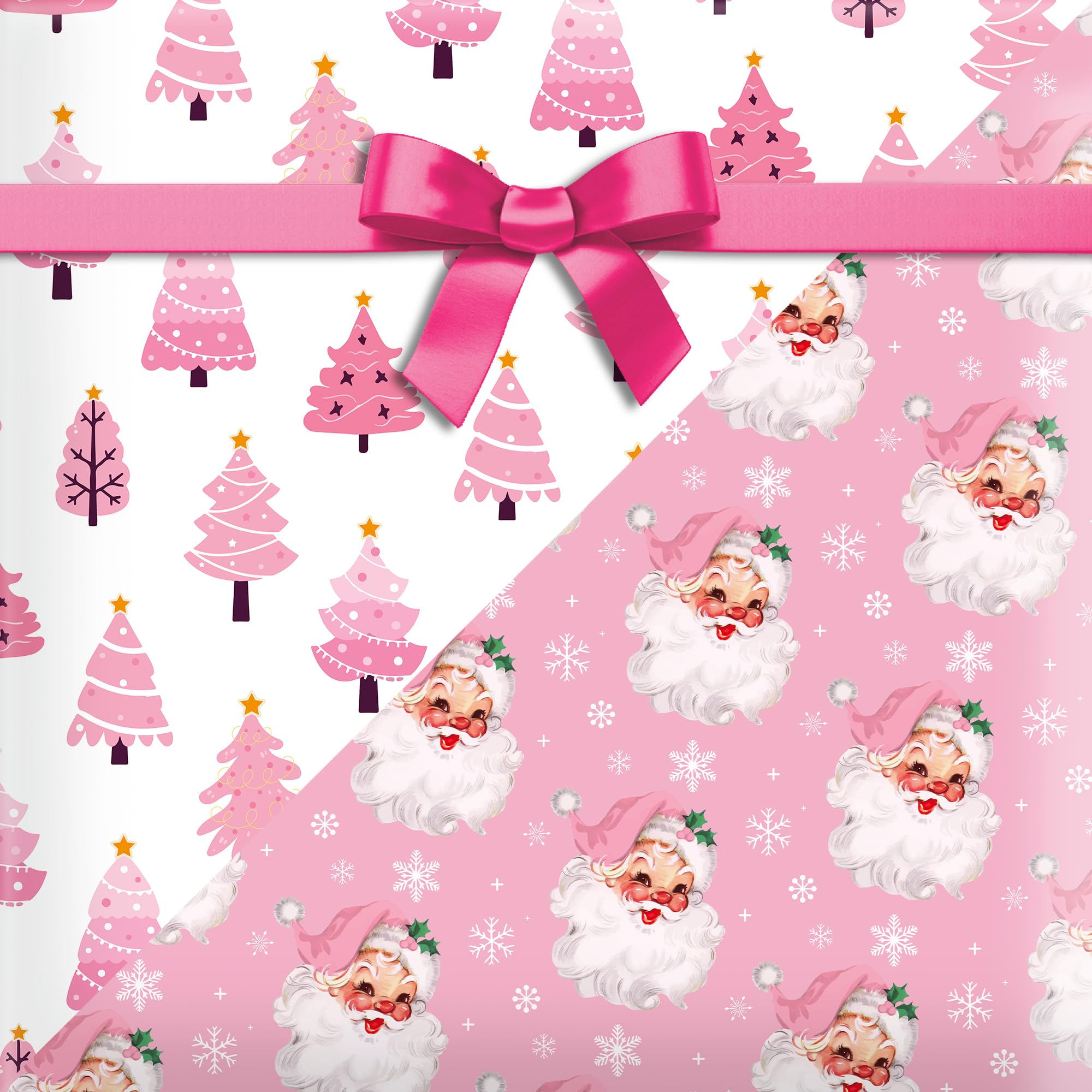 Pink Christmas Wrapping Paper Pink Santa Wrapping Paper 12 Sheets Pink Gift Wrapping Paper Christmas 20 x 26.8 Inch Pink Wrapping Paper Christmas Gift Wrap for Christmas DIY Gift Wrapping Paper